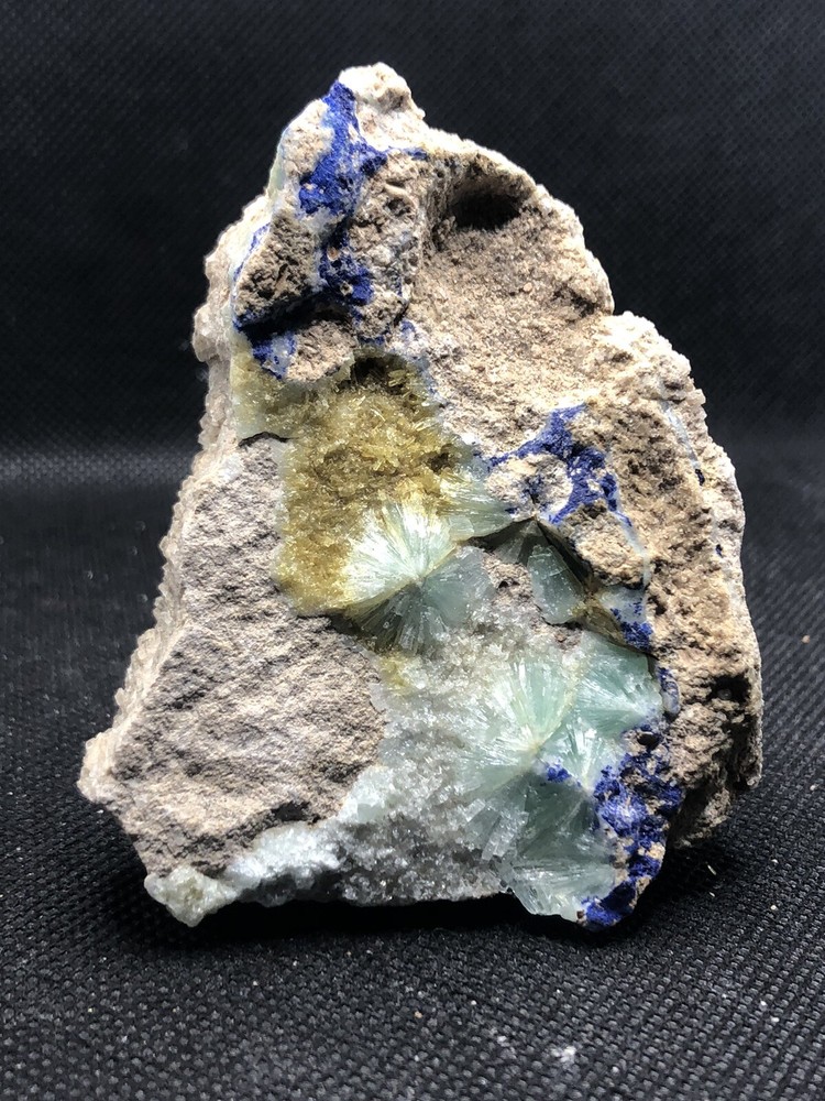 Beautiful Natural Aragonite Flower Combine With Azurite Crystal Specimen