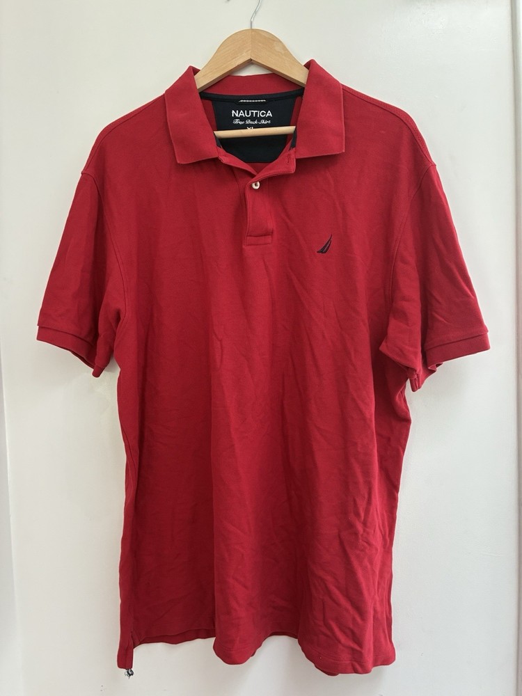 Nautica True Deck Shirt Mens Classic Solid Red Cotton Short Sleeve Polo Shirt XL