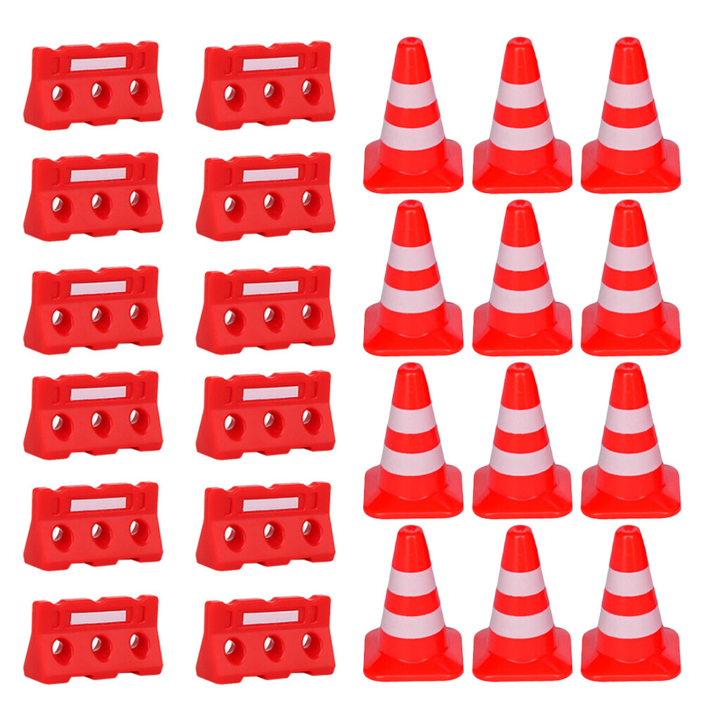 24pcs Mini Traffic Cones Fences Traffic Road Signs Playset Traffic Cones Toys