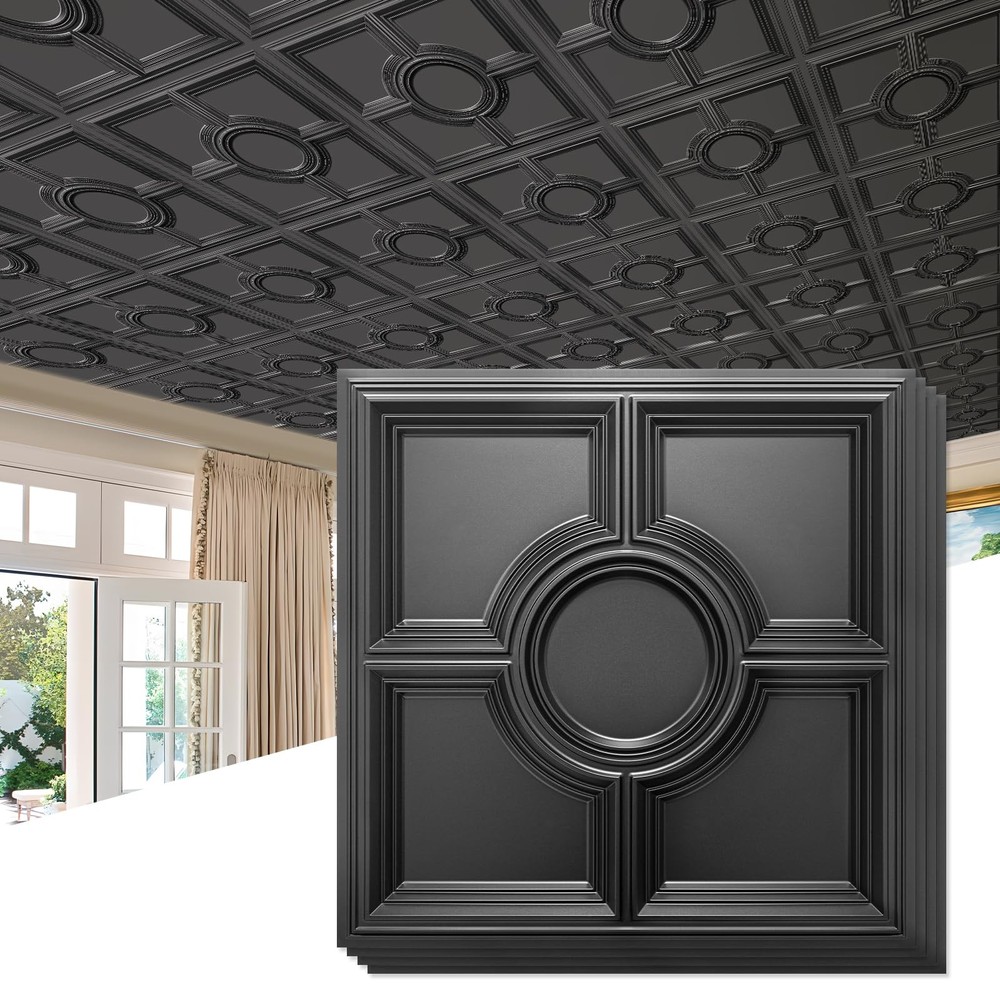 Black 2x2ft Drop Ceiling Tiles Glue Up Waterproof Panels 24x24in