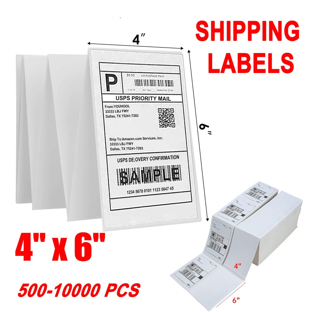 4 x 6 Fanfold / Roll Thermal Shipping Labels Paper for Zebra & Rollo Printers