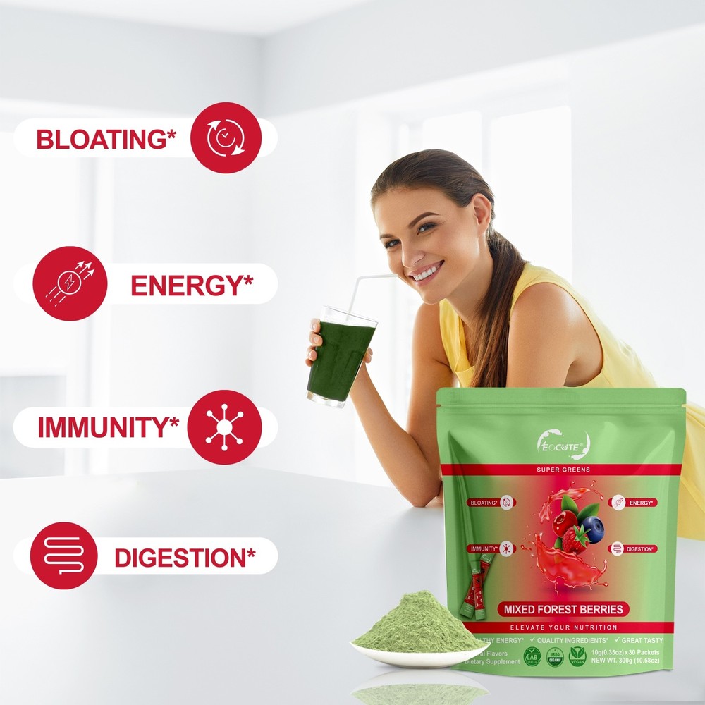 Super GREENS Powder Berry Flavor Bloating Relief, Gut Health & More 30 packet