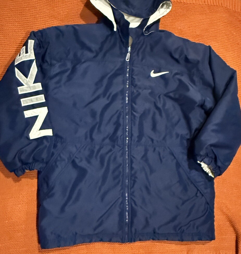 Nike Vintage 90s White Tag Men's Blue White Reversible Hooded Jacket As Is