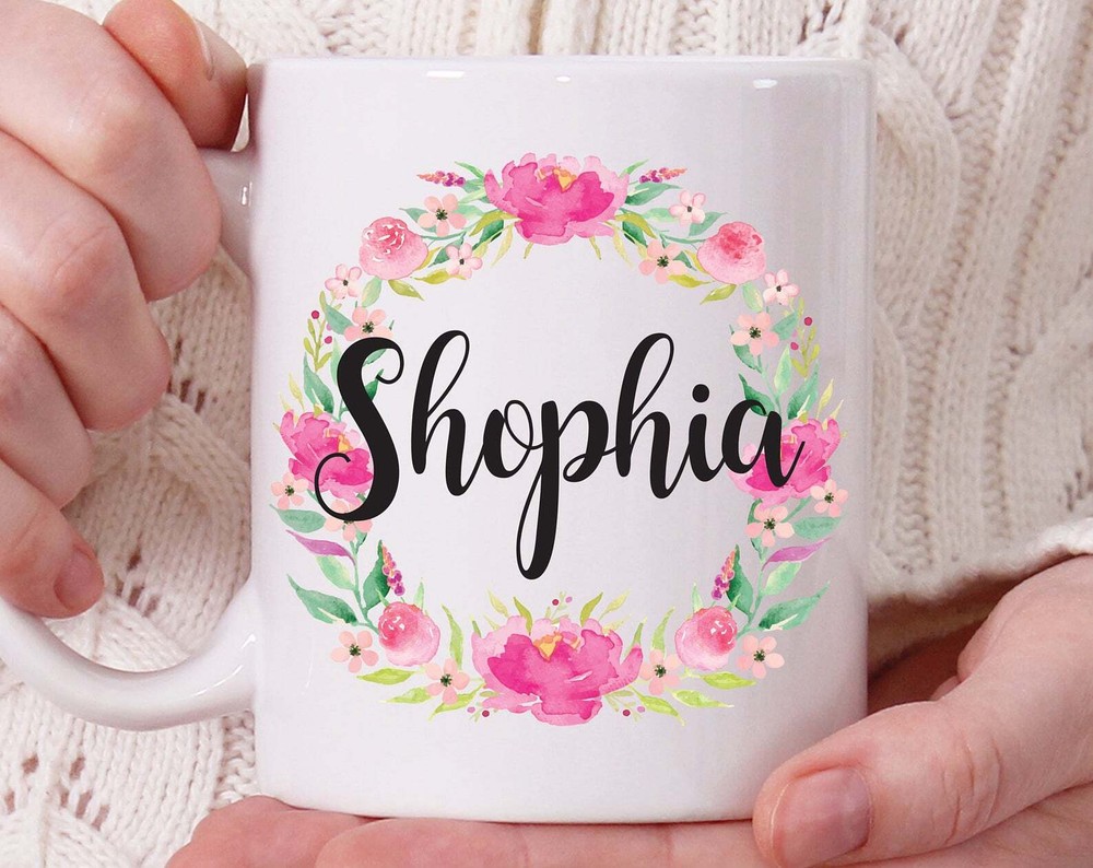 Custom Name Mug Personalized Mug Flower Wreath Mug For Friend Bridesmaid Mug