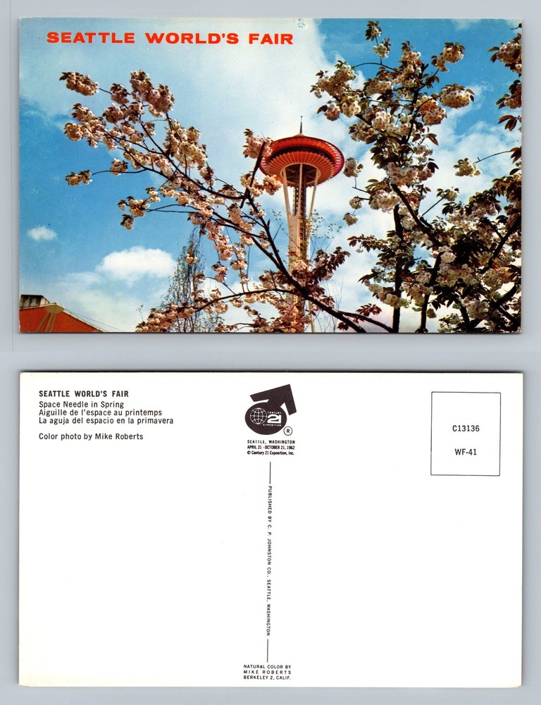 Vintage Seattle Space Needle Spring Souvenir Postcard Washington WA