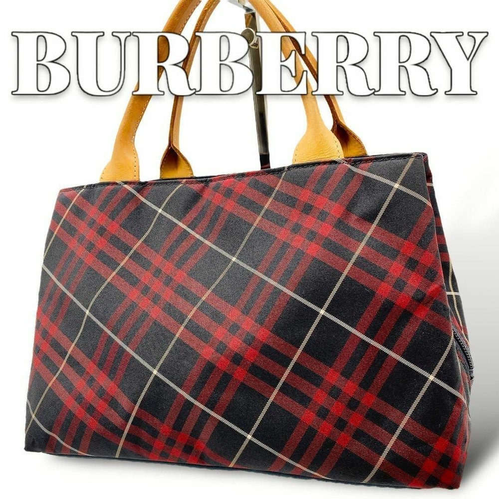 Burberry Blue Label Bag Authentic Nova Check Red Tote Bag Used From Japan