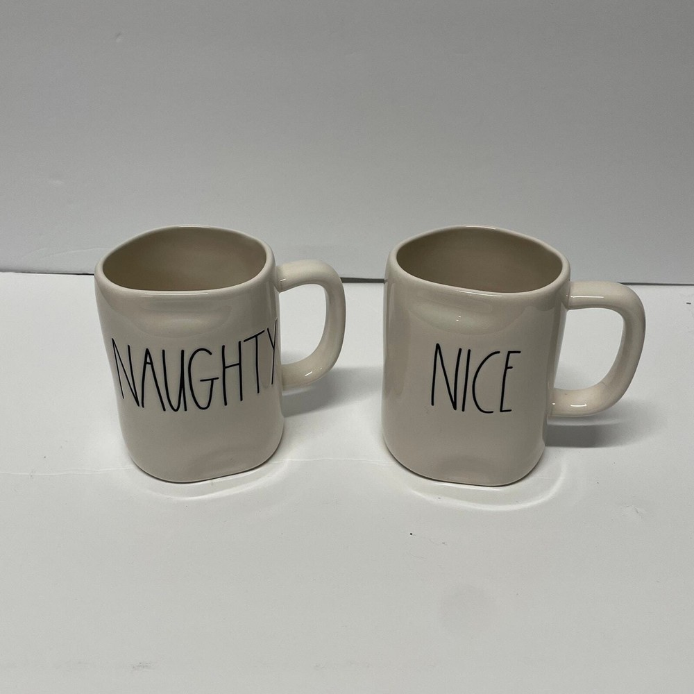 Rae Dunn Naughty Nice Christmas Coffee Mugs Set of 2 Artisan Collection Magenta