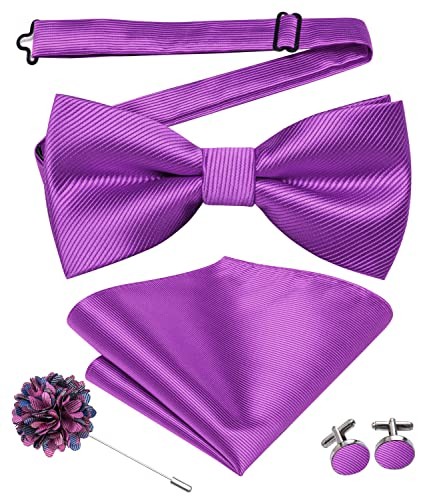 Light Purple Men's Wedding Set with Bow Tie and Pocket Square