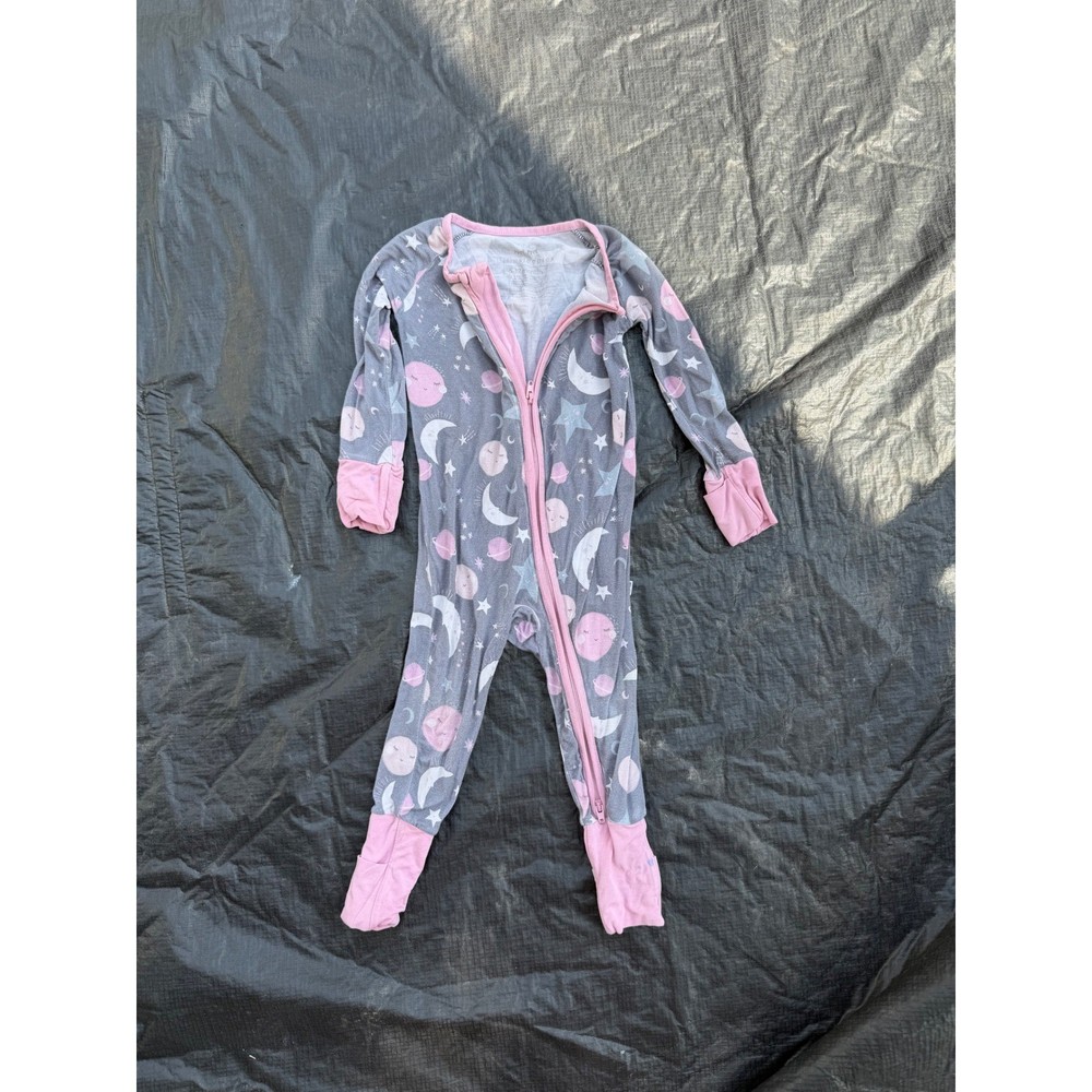 Little Sleepies Celestial Moon Stars Bamboo Zippy Pajamas Gray Pink 6-12 Months