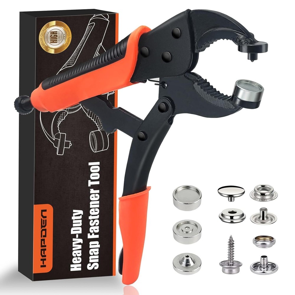 Heavy Duty Snap Fastener Tool with Adjustable Setter and 40 Orange Snaps
