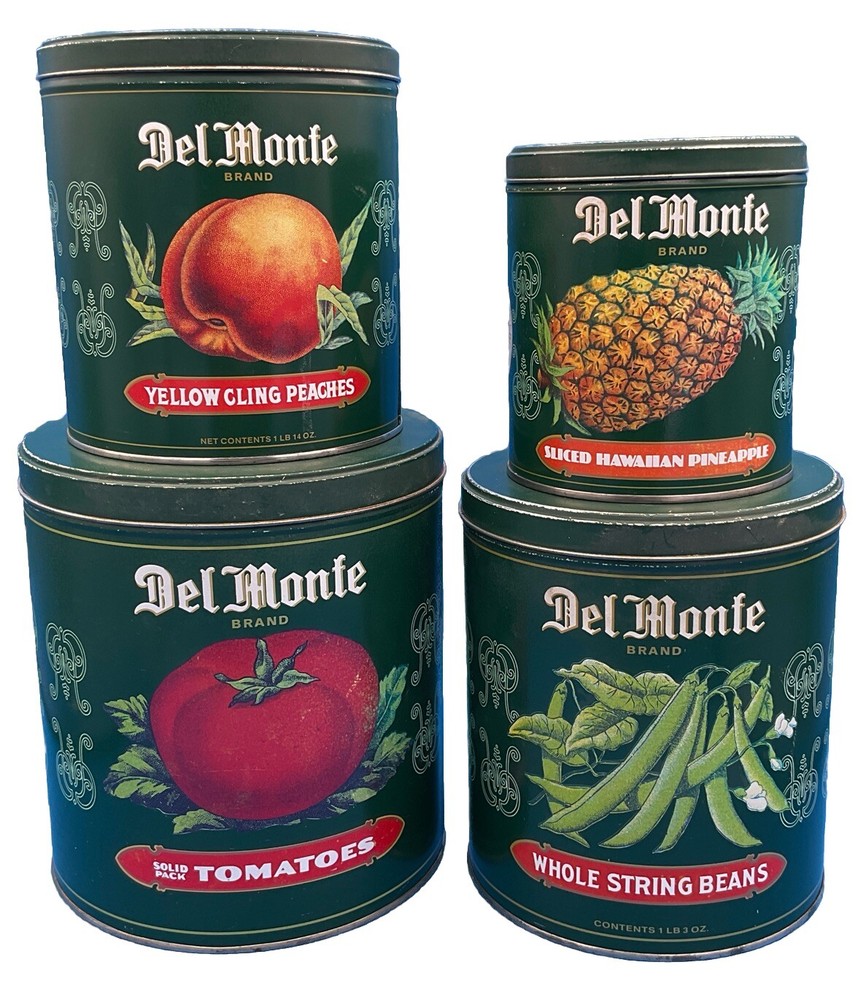 Vintage Matching Set of 4 Metal Del Monte Nesting Canisters- Made In England