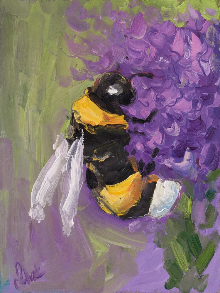 Honey Bee Oil Painting Bee Original Wall Art BumbleBee Small Decor Flowers