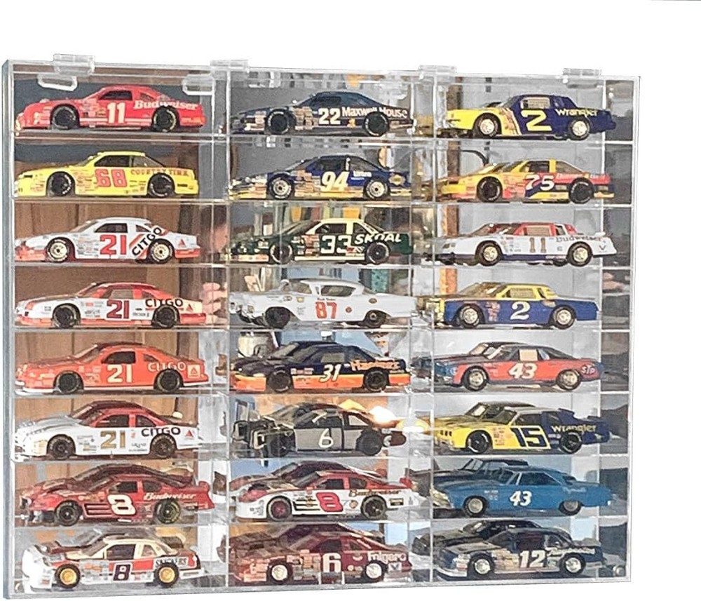 24-Slot Clear Acrylic Showcase for 1:24 Scale Diecast Car Models - Wall Mounted