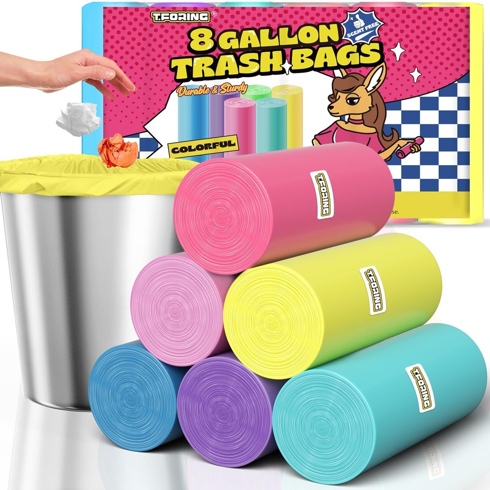 8 Gallon Trash Bags Colored - 150 Count Medium Garbage Bags Unscented, 30 Lit...