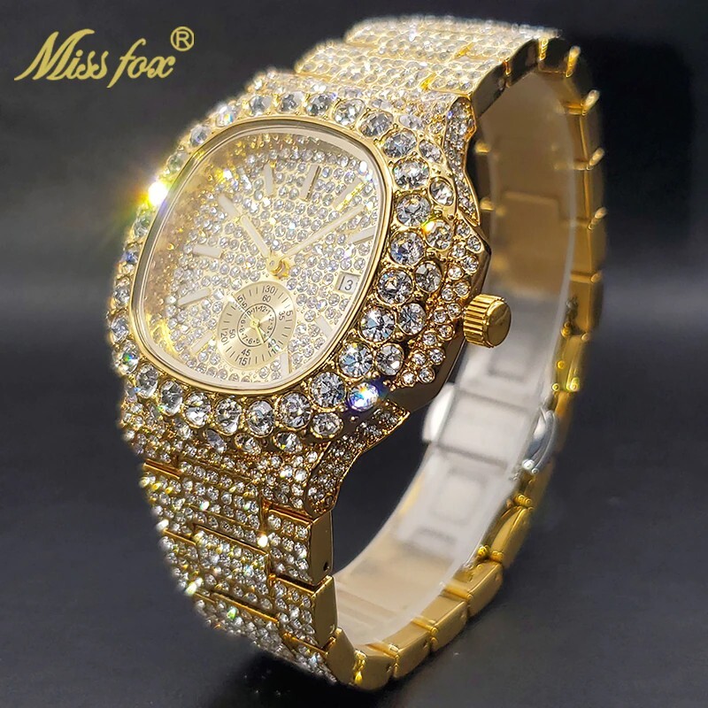 Hip Hop Luxury Fully Ice out Mens Watch Iced Custom Bling Simulated Diamond Gold