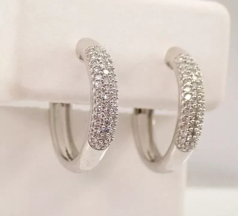 2Ct Round Cut Moissanite Huggie Hoop Earrings in 14k White Gold Plated