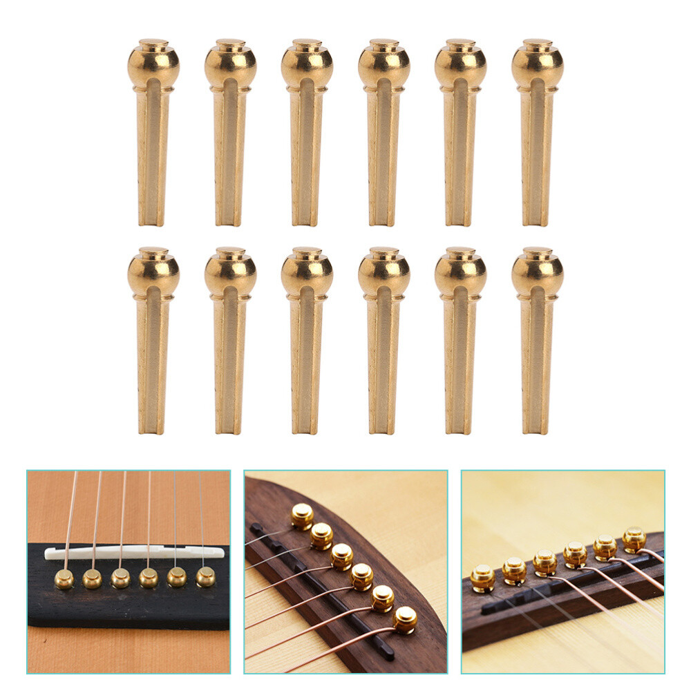 12 Pcs Bridge Pins Guitar Saddle Nut Brass String Nail Pegs for Tuning