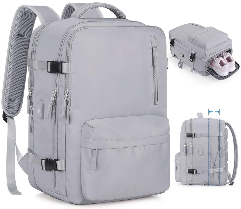 Large 45L Expandable Travel Backpack for Women & Men - 17 Inch Carry On