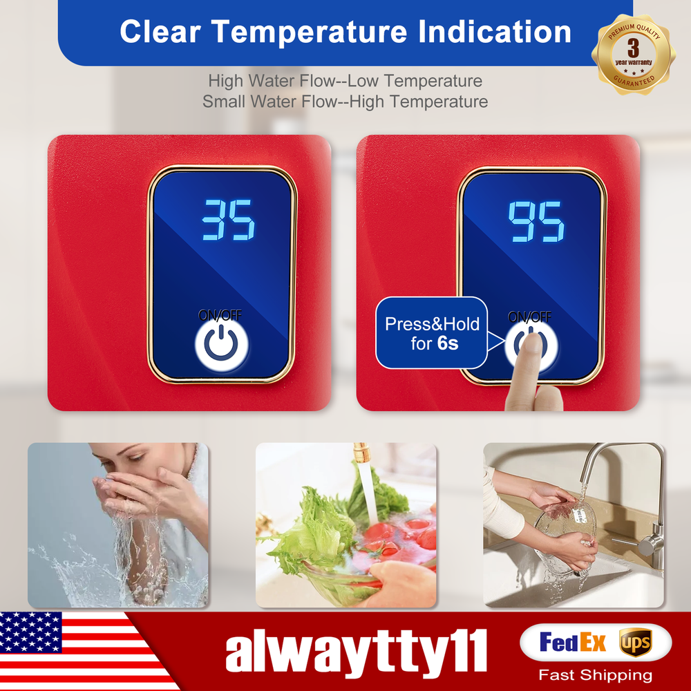 Portable 110V Instant Electric Tankless Hot Water Heater Shower Kitchen Bathroom