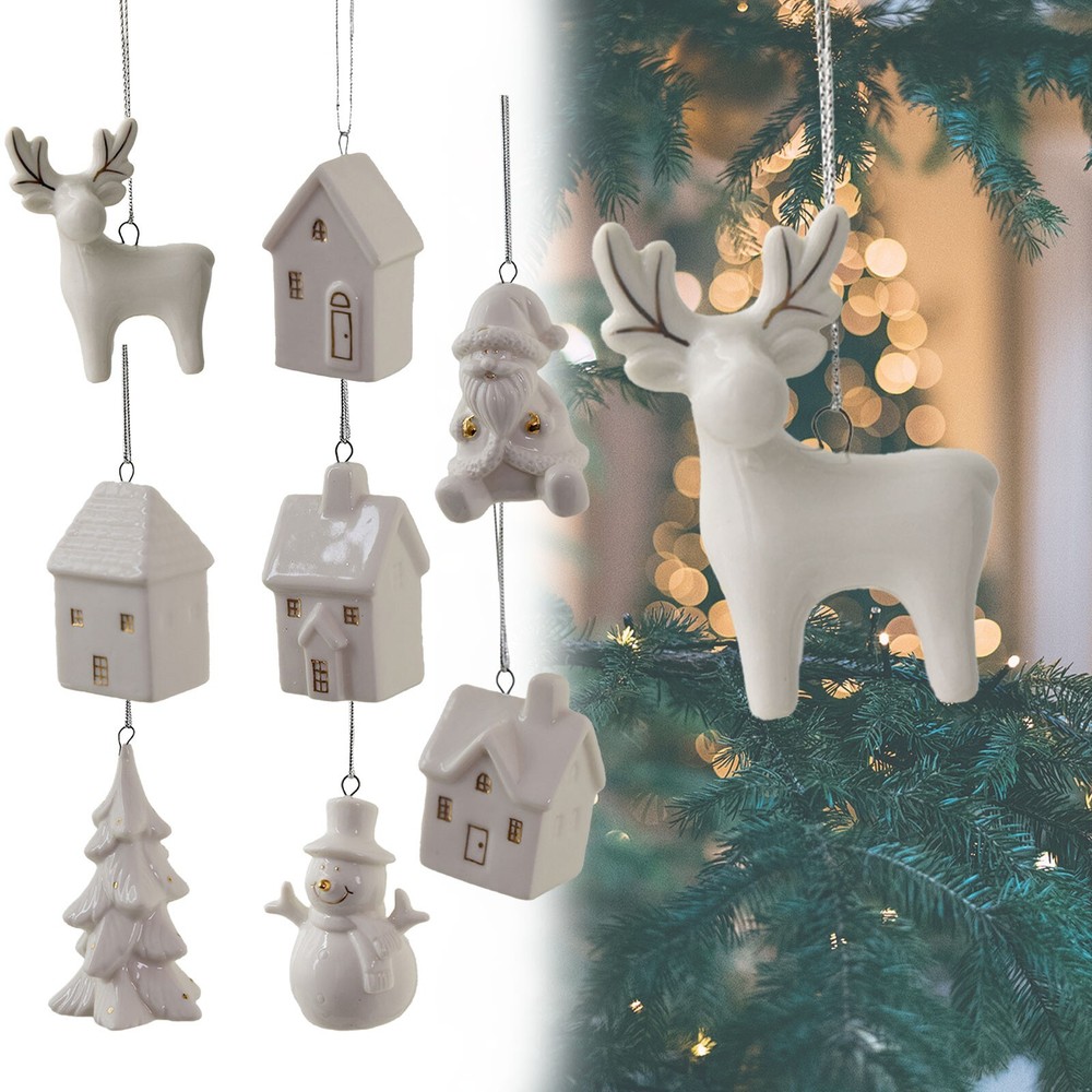 Christmas Pendant White Ceramic Decorations Tree Hanging Xmas Decorate Ornaments
