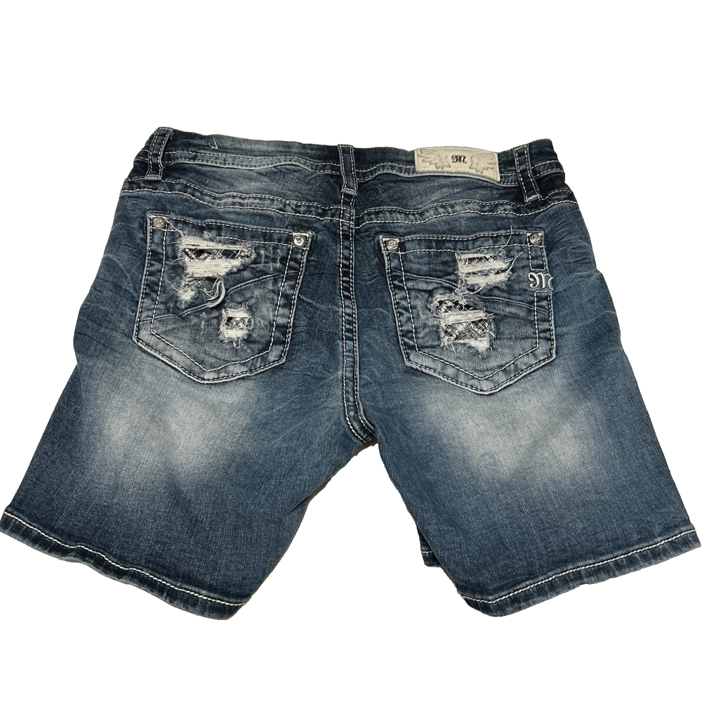 Miss Me Midrise Bermuda Jean Shorts Medium Wash with Flap Pockets Size 31