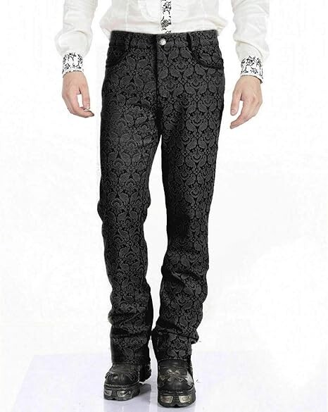 Mens Trousers Pants Black Brocade Steampunk VTG Vintage Gothic Victorian