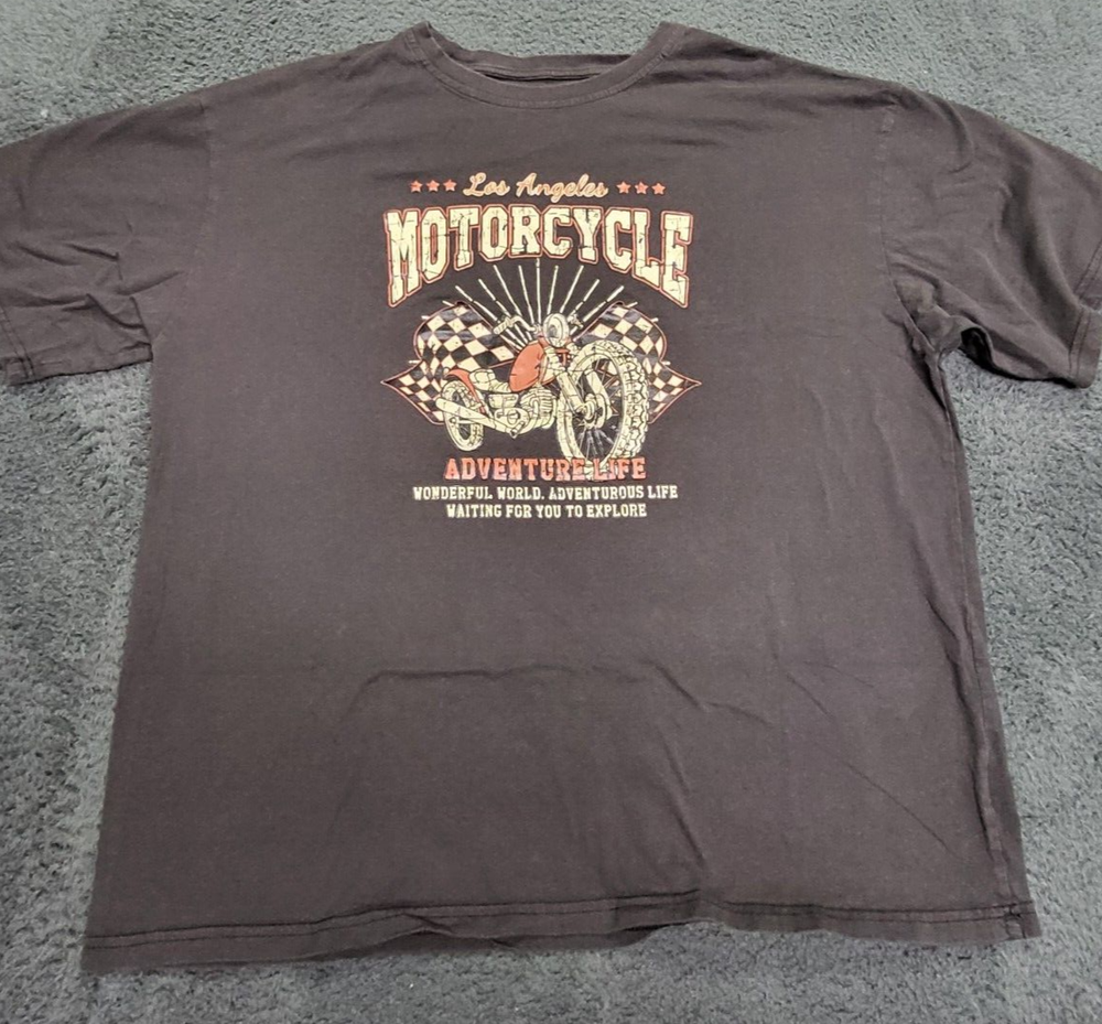 Shein Men Top L Black brown T-Shirt Motorcycles Road Test Graphic Oversized