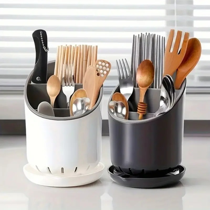 1Pc Kitchen Chopsticks Tube with Drain Plate Tableware Storage Holder