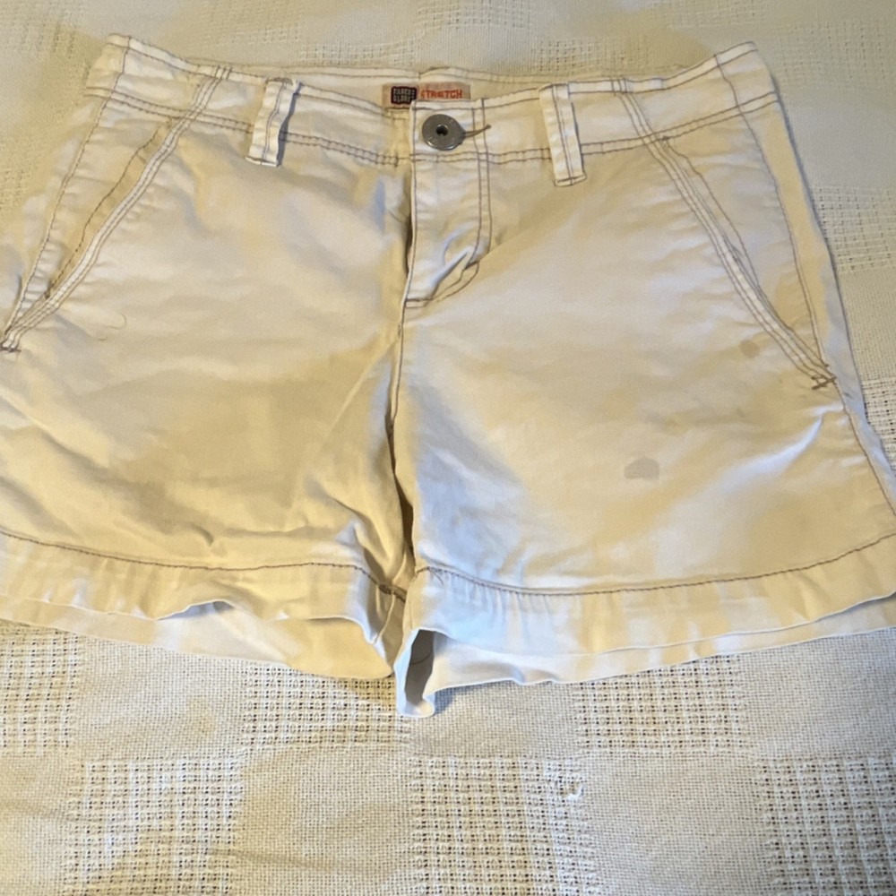 Old Navy Women's Beige Chino Shorts Cotton Blend Twill Stretch Button Pockets