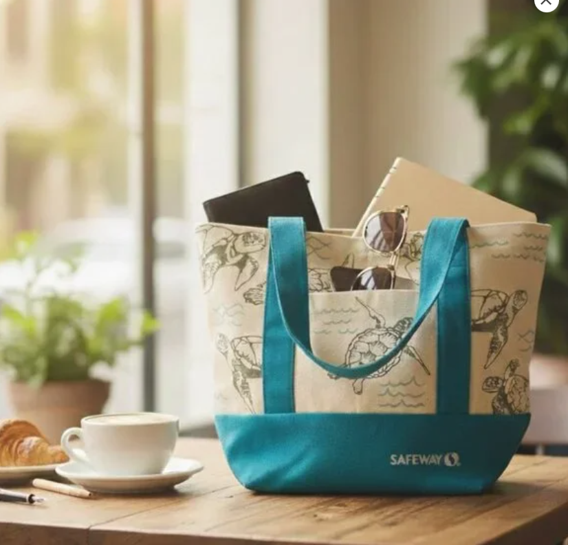 Safeway Exclusive:  Hawaii Inspired Teal Sea Turtle (Honu) Mini Canvas Tote Bag