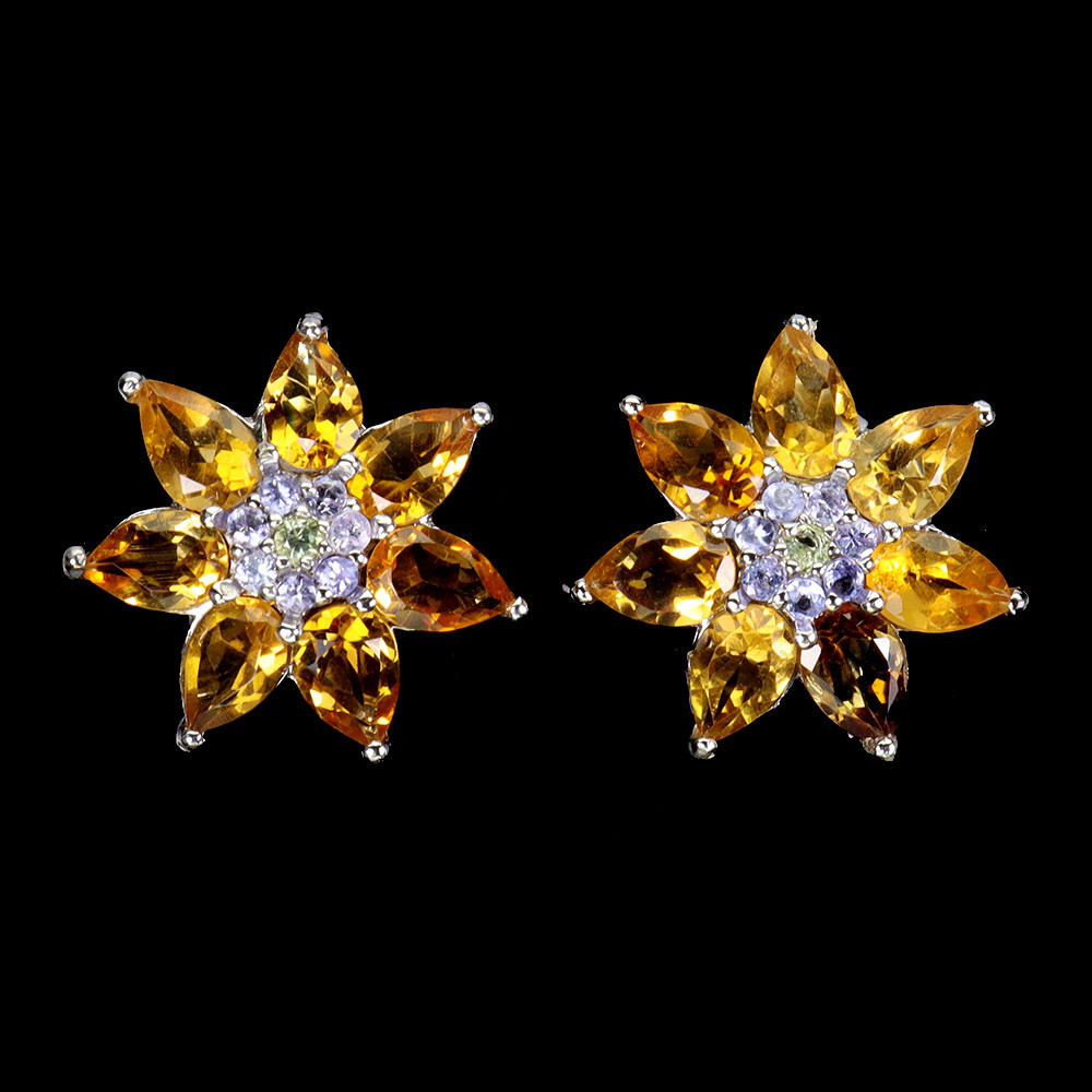 925 Sterling Silver Earrings with Pear Citrine Peridot Tanzanite Natural Gemstones