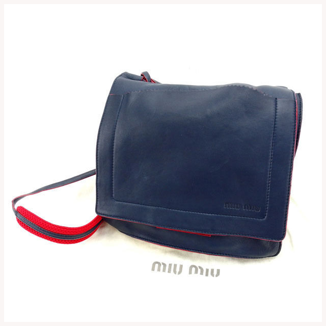 1 Item Left Used Miu Shoulder Bag Back One Navy Red Miumiu