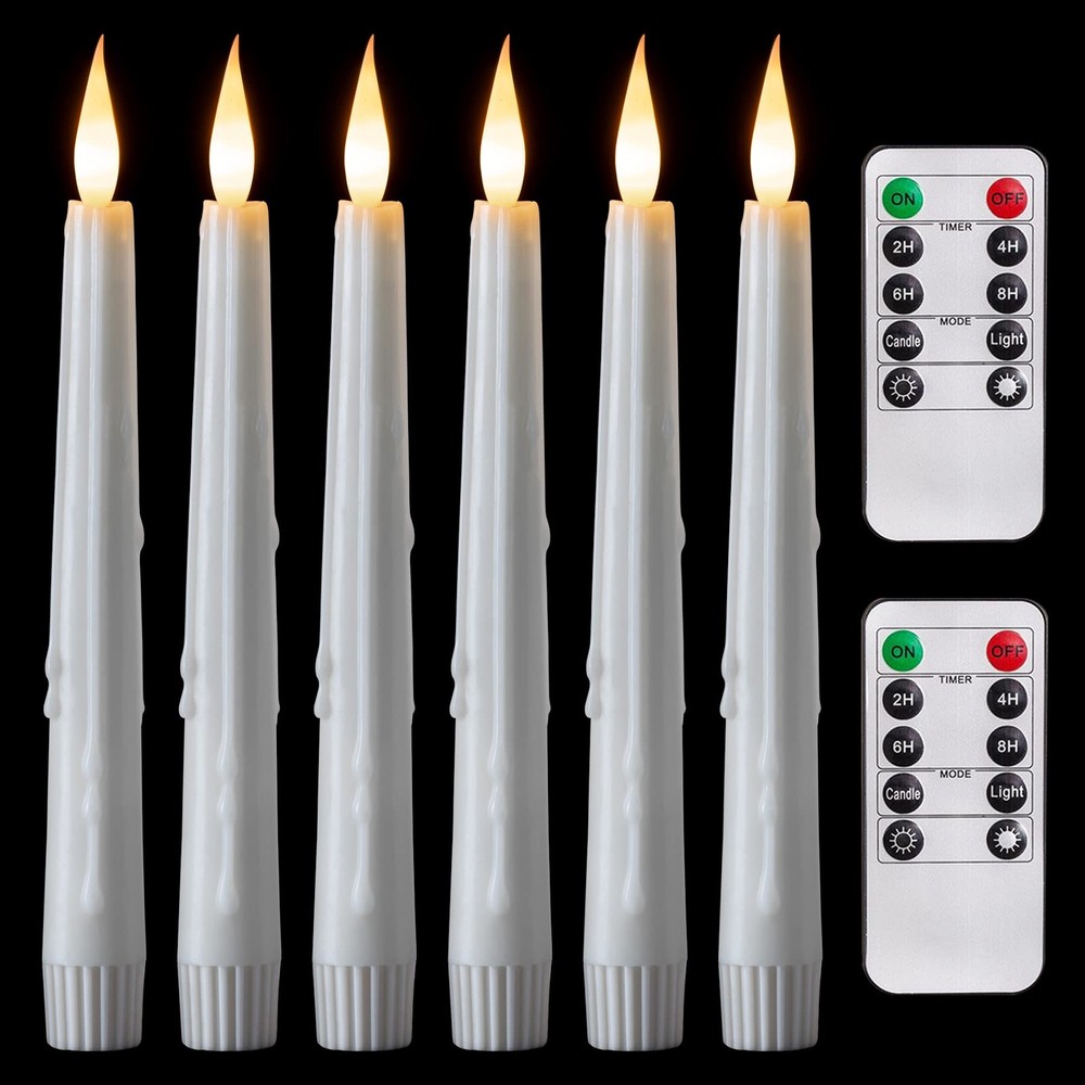 White Real Wax Flameless Taper Candles with Remote, Dimmer, Timer, Battery Op...