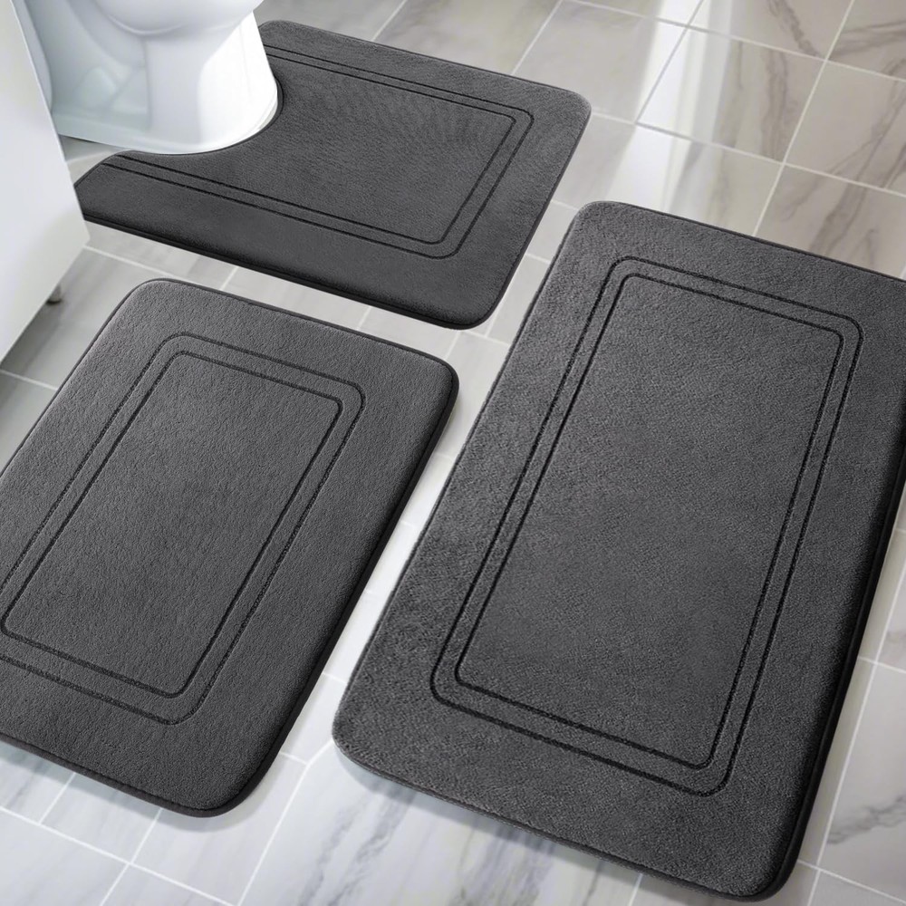 Memory Foam Bath Mat Set, Bathroom Rugs Sets 3 Pieces, Non Slip Bath Mats for...