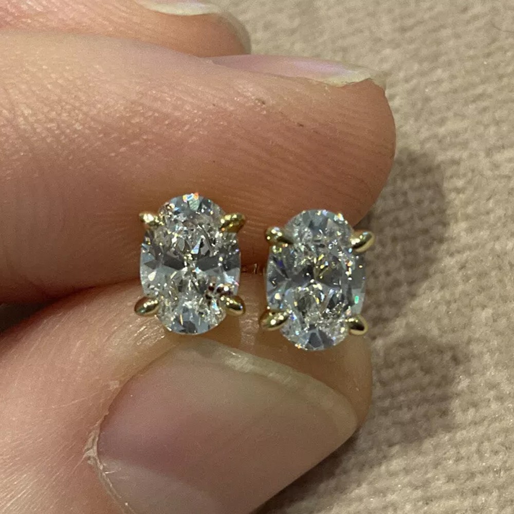 Lab Created Diamond Earrings 2.0 Carat Oval Stud Set In 9k Gold Plated 925
