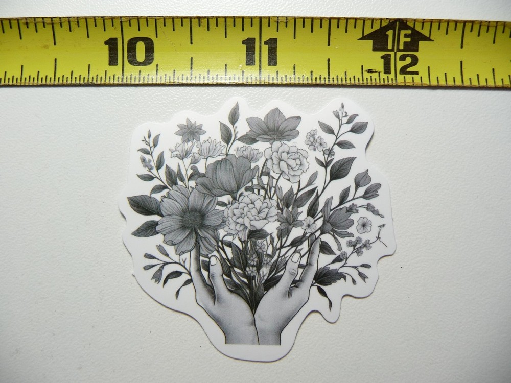 WOMAN HOLDING BUNCH WILD FLOWERS STICKER DECAL NATURE OUTDOORS FUN CALMING