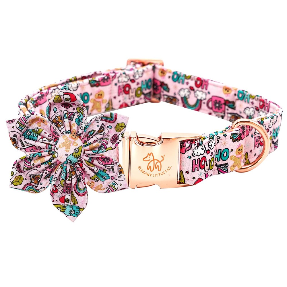 Christmas Dog Collar with Flower for Medium Dogs Holiday Poinsettia Pet Gift