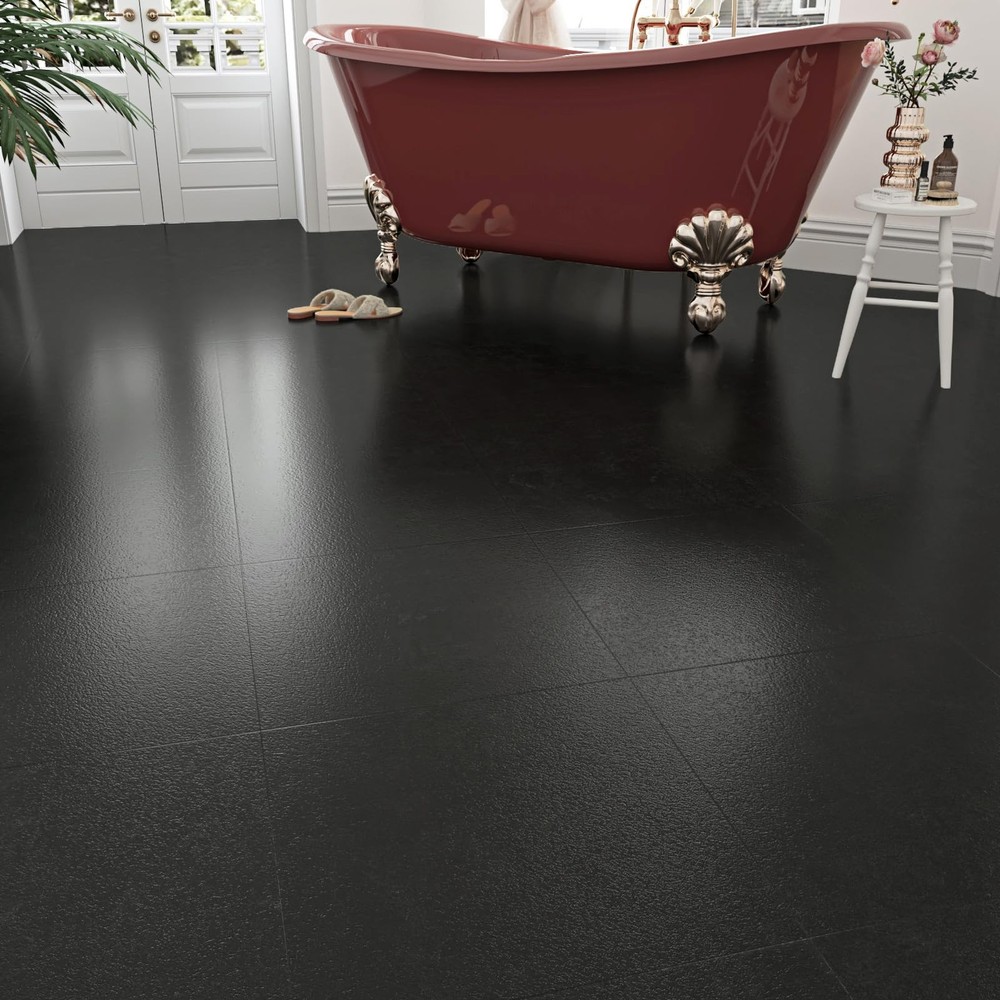 Grey Black Marble Peel and Stick Floor Tile for Bathroom Kitchen Remodel