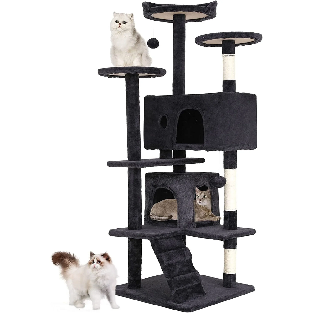 54In Cat Tree Tower, Scratch Posts, Condo, Toys, Dark Gray, Perfect for Active C