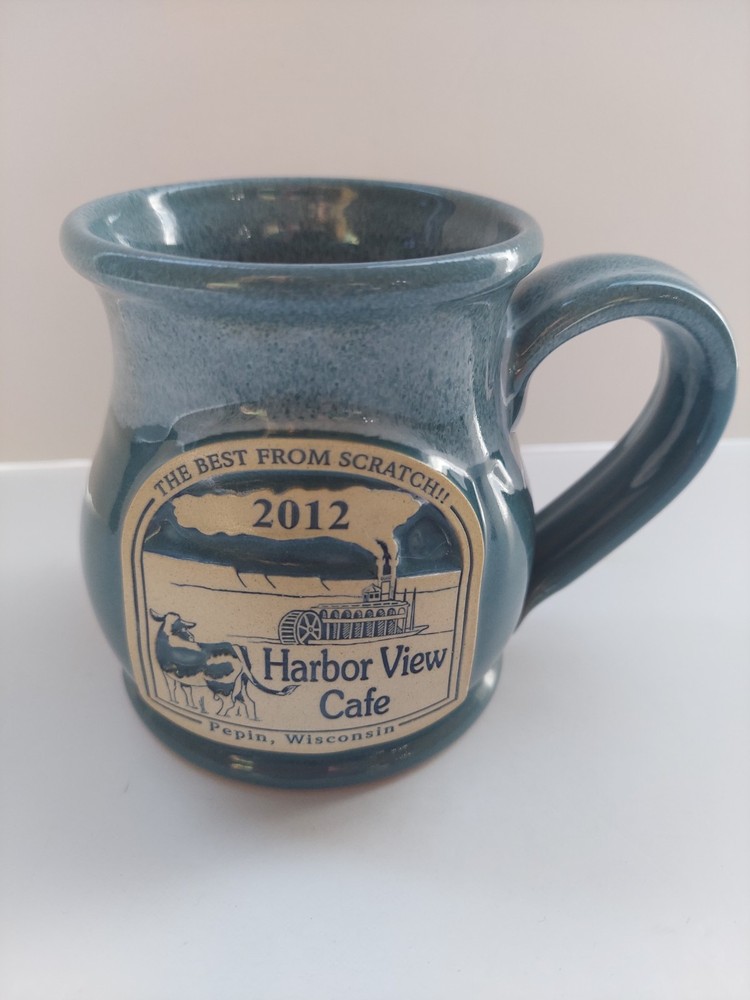 Deneen Pottery Harbor View Cafe Pepin Wisconsin Blue Belly Mug Handthrown 2012