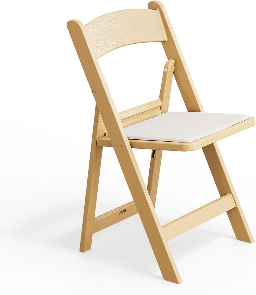 VINGLI 2-Pack Foldable Resin Chairs with Cushion for Indoor Outdoor Use Natural Finish