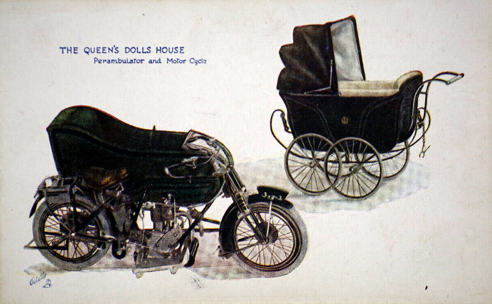 Postcard The Queen's Dolls' House Perambulator (Pram) and Motor Cycle Tuck 4505