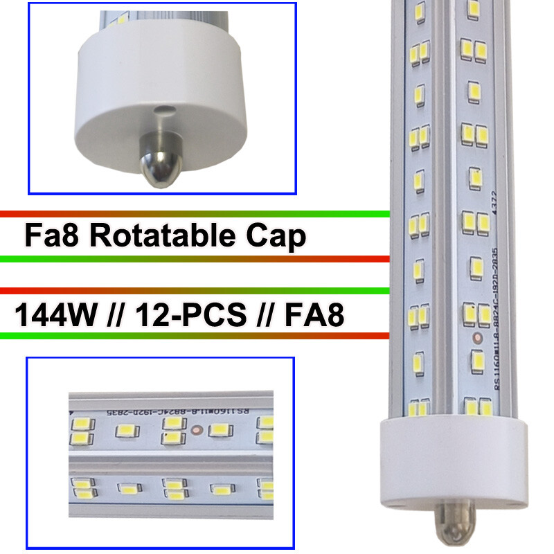 12-Pack 8FT 6500K LED Tube Bulbs FA8 Single Pin 18000LM Shop Lights