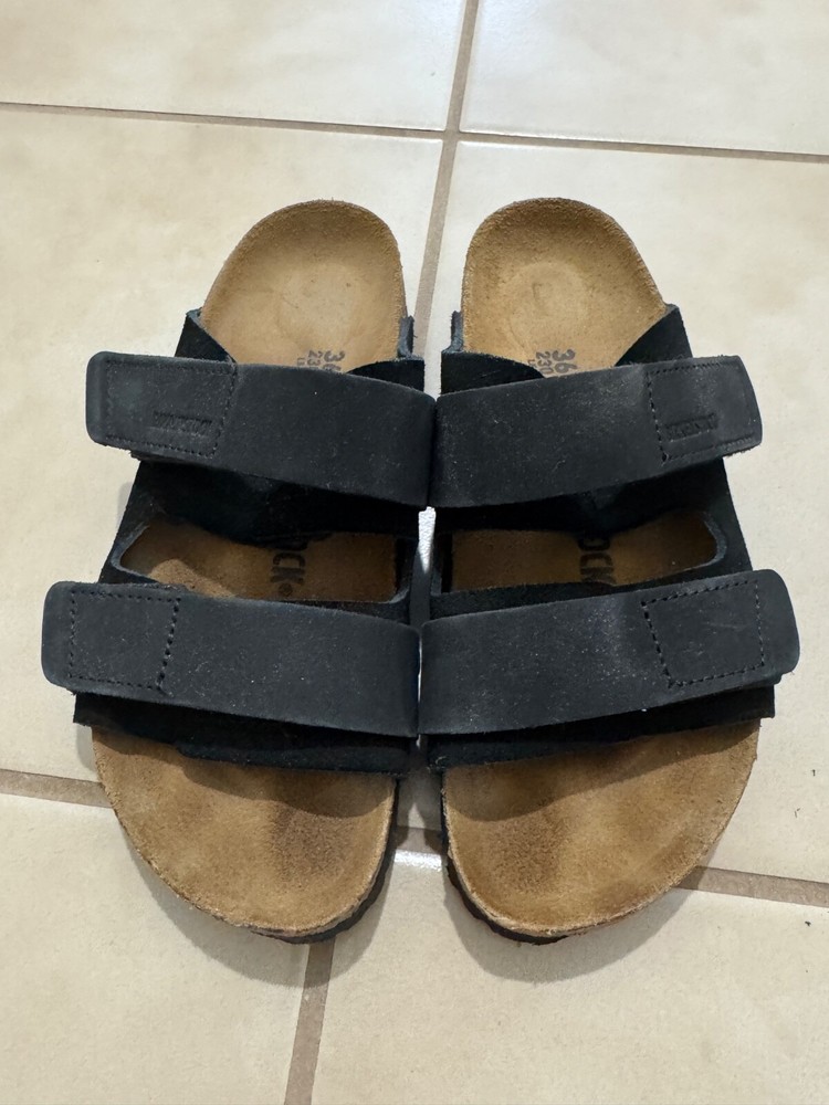 Women's Birkenstock UJI Nubuck Suede Leather Slide Sandals Black Slippers 36 230