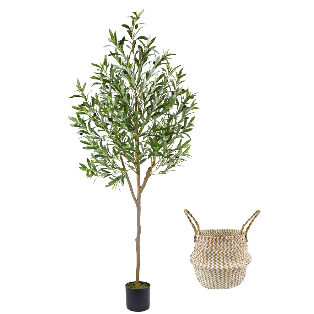6ft Artificial Olive Tree with Basket for Indoor Decor Fake Olive Leaves Plant