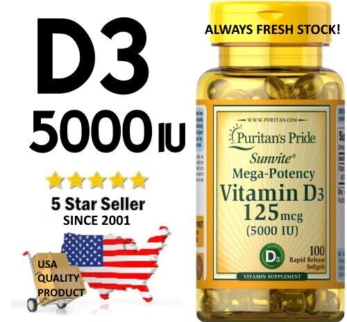 VITAMIN D3 5000 IU  ✅ PURITAN'S PRIDE ✅ SAME DAY FREE SHIPPING ✅ USA  STORE !-image