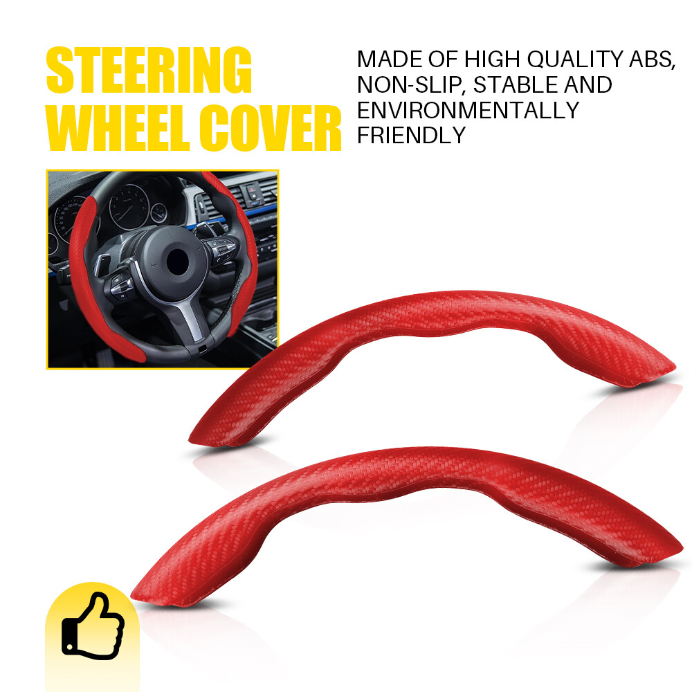 15-inch Red Carbon Fiber Leather Steering Wheel Cover for Mercedes Benz