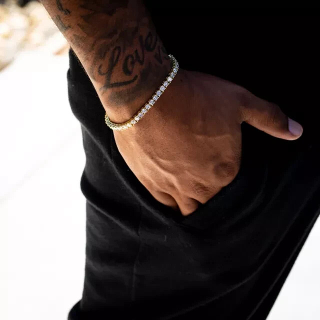 Men's 8Ct Round Cut Lab-Created Diamond Tennis Bracelet 14K Yellow Gold Plated