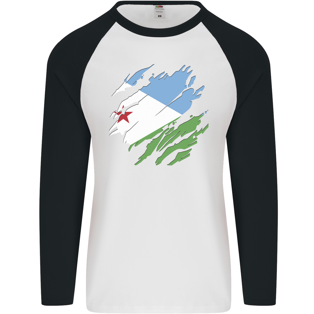 Torn Djibouti Flag Djiboutians Day Football Mens L/S Baseball T-Shirt