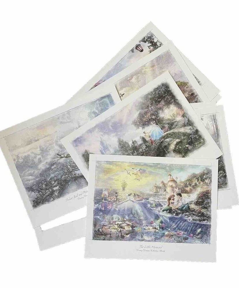 Disney Thomas Kinkade 12-Print Lot Featuring Cinderella Snow White Little Mermaid Lion King